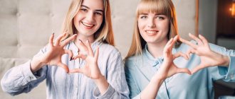 Две девушки в кафе показывают руками сердца
